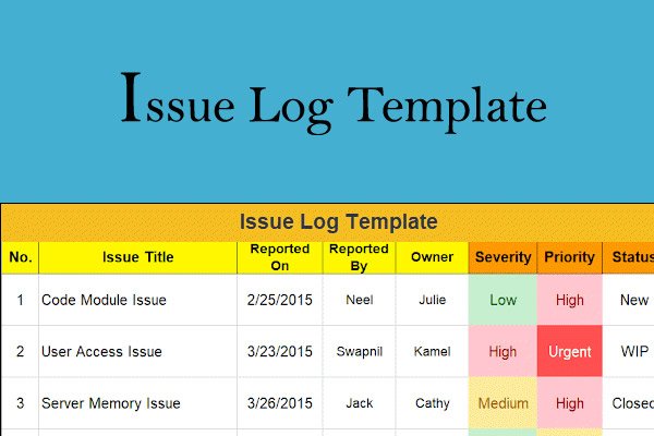 Issue Log Template Excel